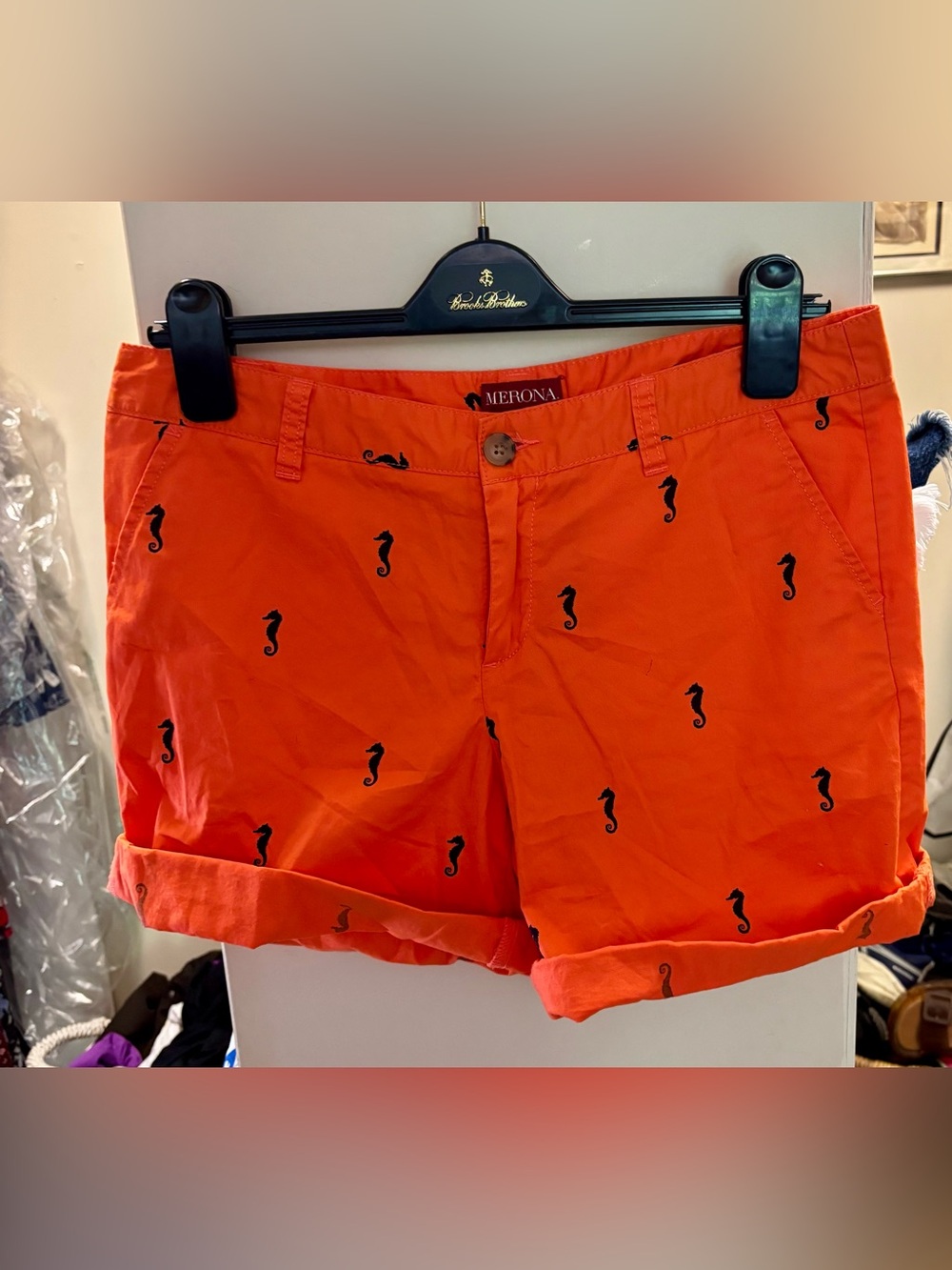 Merona Bright Orange Seahorse Embroidered Roll-Hem Shorts Size 6